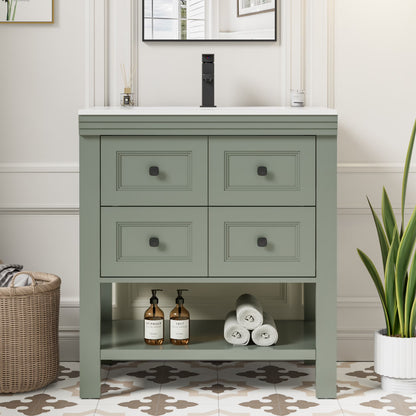 Eclife 30" Single Bathroom Vanity With Ceramic Sink Top, 2 Smooth Drawers, Faucet