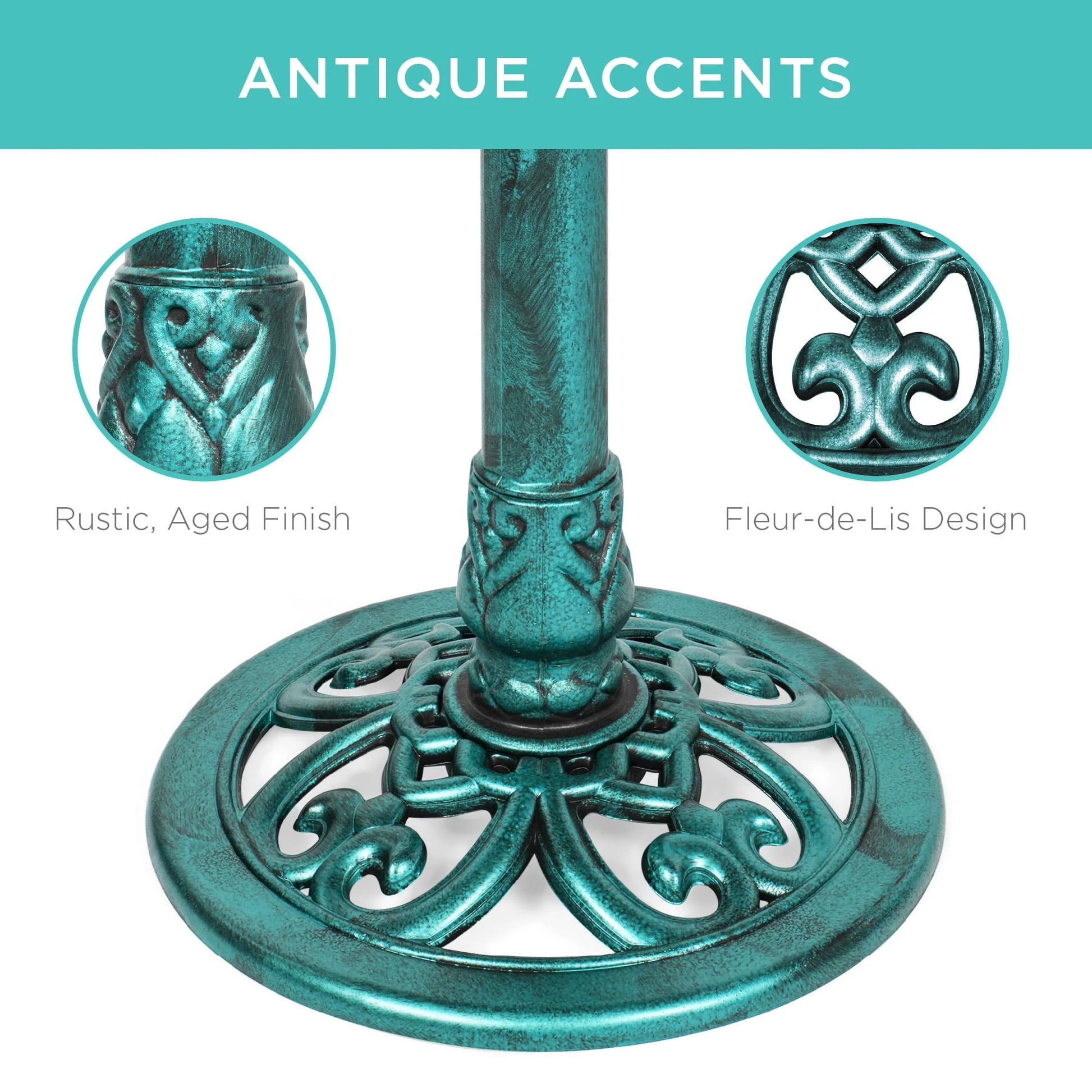 Best Choice Products Outdoor Rustic Pedestal Bird Bath Accent for Garden, Yard w/Fleur-de-Lis Accents Green