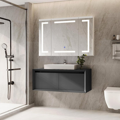 Lighted Medicine Cabinet with Mirror& LED Light for Bathroom,Wall Mounted Bathroom Mirror Cabinet with Storage and 2 Outlet and 3 Doors for Home, White, 39.4" x 23.6"