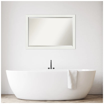 Vanity White Narrow Beveled Wood Bathroom Wall Mirror