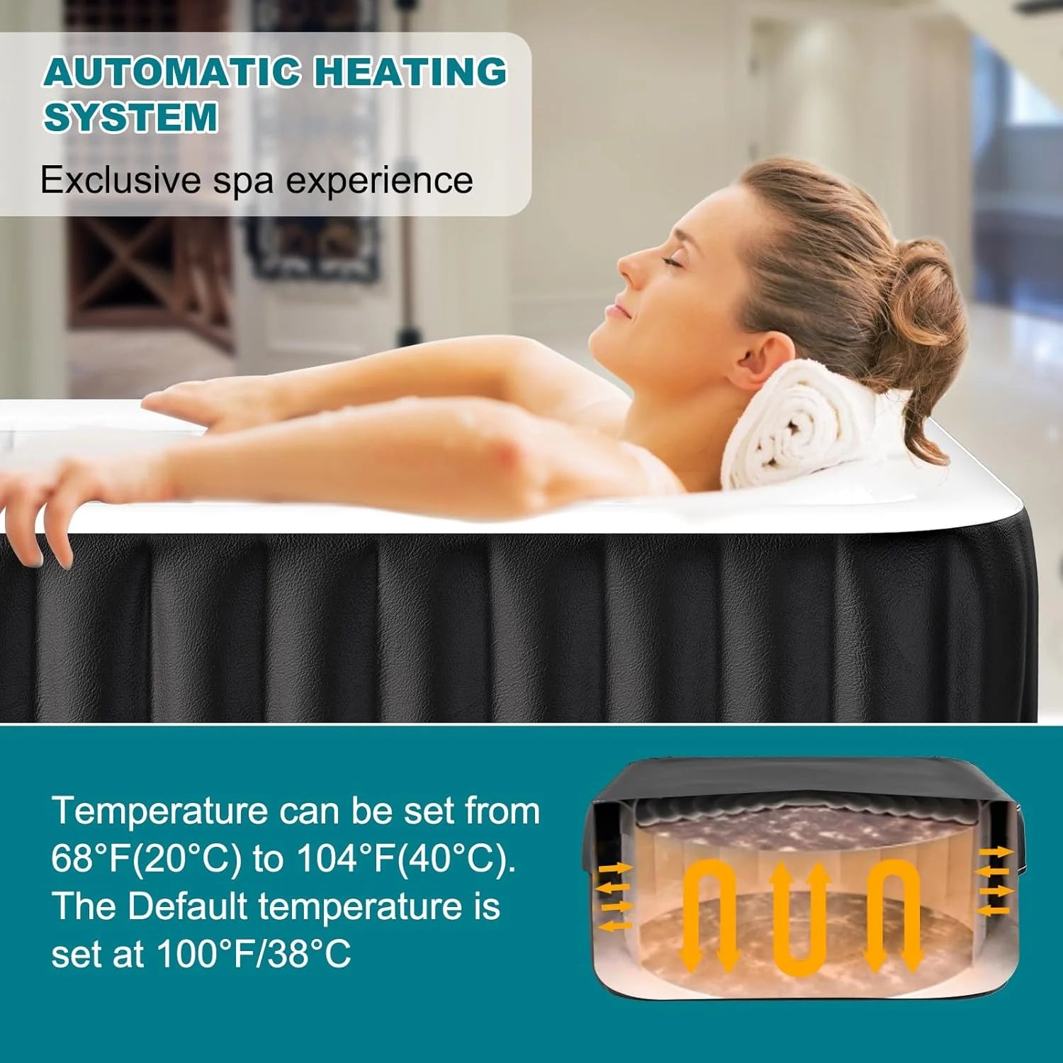 73" X 73" X 25" Inflatable Hot Tub for 4-6 Person Square, 240 Gallon Large Portable Hottub Spa with 130 Bubble Air Jets, Blow Up Spa Bathtub with LED Control Panel, 2 Filter, Temperature up to 104° F