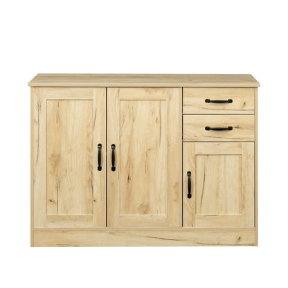 Buffet Sideboard, Kitchen Buffet Storage Cabinet Versatile Wardrobe Console Table with 2 Doors & 2 Drawers, Wood Free-Standing Pantry Cupboard with 1 Storage Cabinet for Dining Room, Oak
