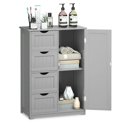 Gymax Bathroom Floor Cabinet Storage Organizer Cupboard w/4 Drawers Adjustable Shelf Grey