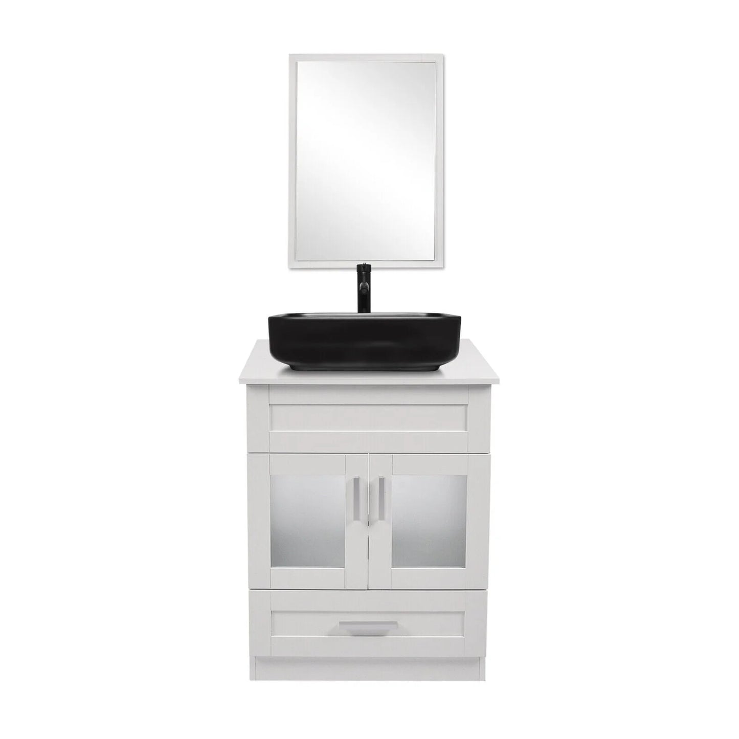 FULLWATT 24" Vanity Bathroom Cabinet with Mirror and Vessel Sink Bowl Faucet Combo Set