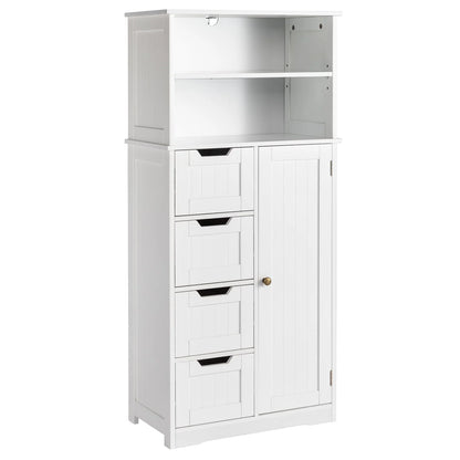 Ktaxon Freestanding Bathroom Floor Cabinet, Multipurpose Storage Cabinet with 4 Drawers, 1 Cupboard & Adjustable Shelves for Kitchen Living Room Bedroom, White