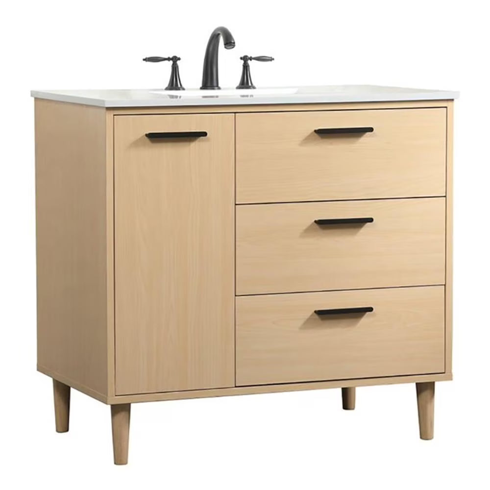Elegant Decor Baldwin 36" Solid Wood and MDF Bathroom Vanity in Walnut