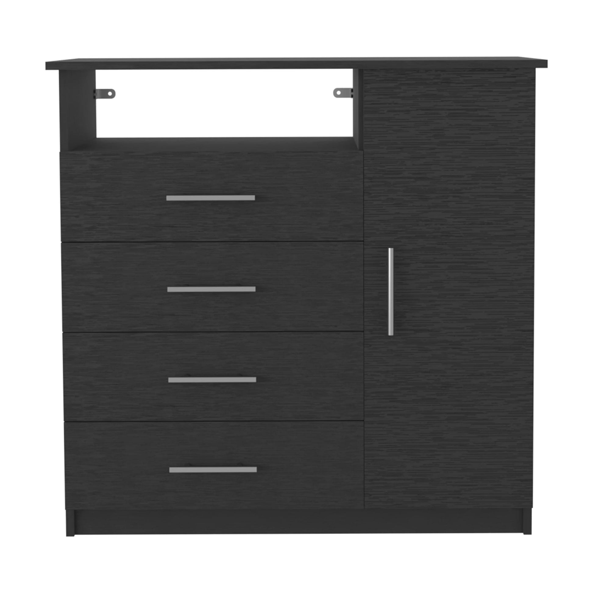 DUOSONG Alyn Dresser, Four Legs, Four Drawers, One Double Drawer, Superior Top -Dark Brown Brown Particle Board Furniture Bedroom Furniture Dressers, Chests & Wardrobes
