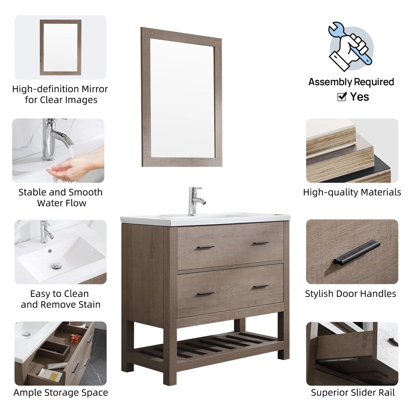 Wonline 32" PB Board Bathroom Vanity with Undermount Sink& Mirror