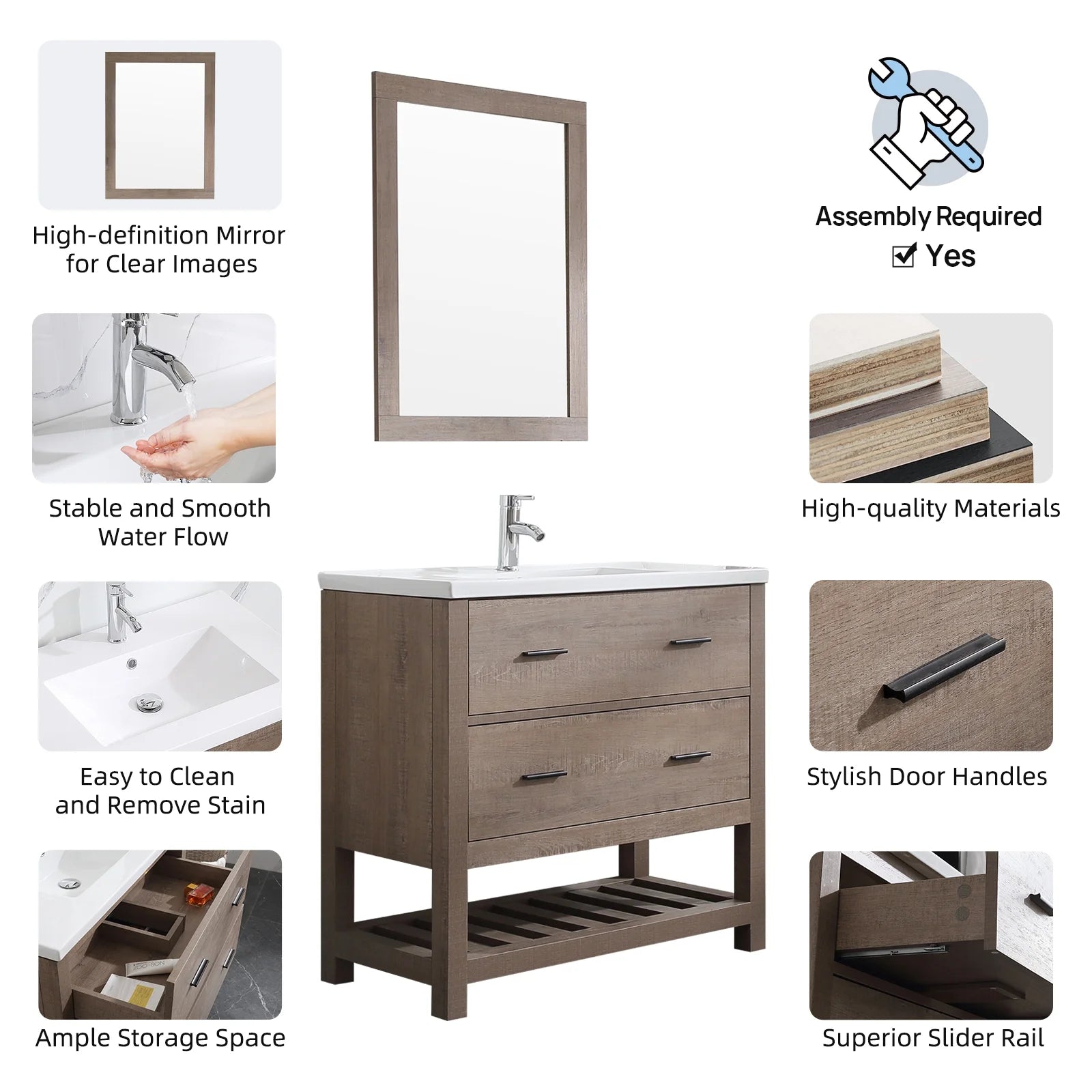 Wonline 32" PB Board Bathroom Vanity with Undermount Sink& Mirror