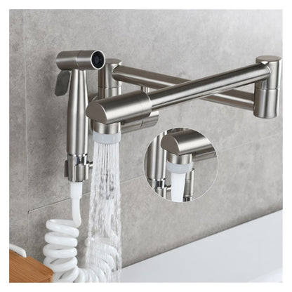 Pot Filler Tap Wall Mounted Foldable Kitchen Faucet With Bidet Sprayer Cold Bidet Faucet Sink Tap Rotate Folding Spout ,Effortless Installation