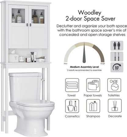 Spirich Bathroom Cabinet Over Toilet, Bathroom Storage Cabinet with Glass Doors and Adjustable Shelves, Over The Toilet Storage Cabinet, White