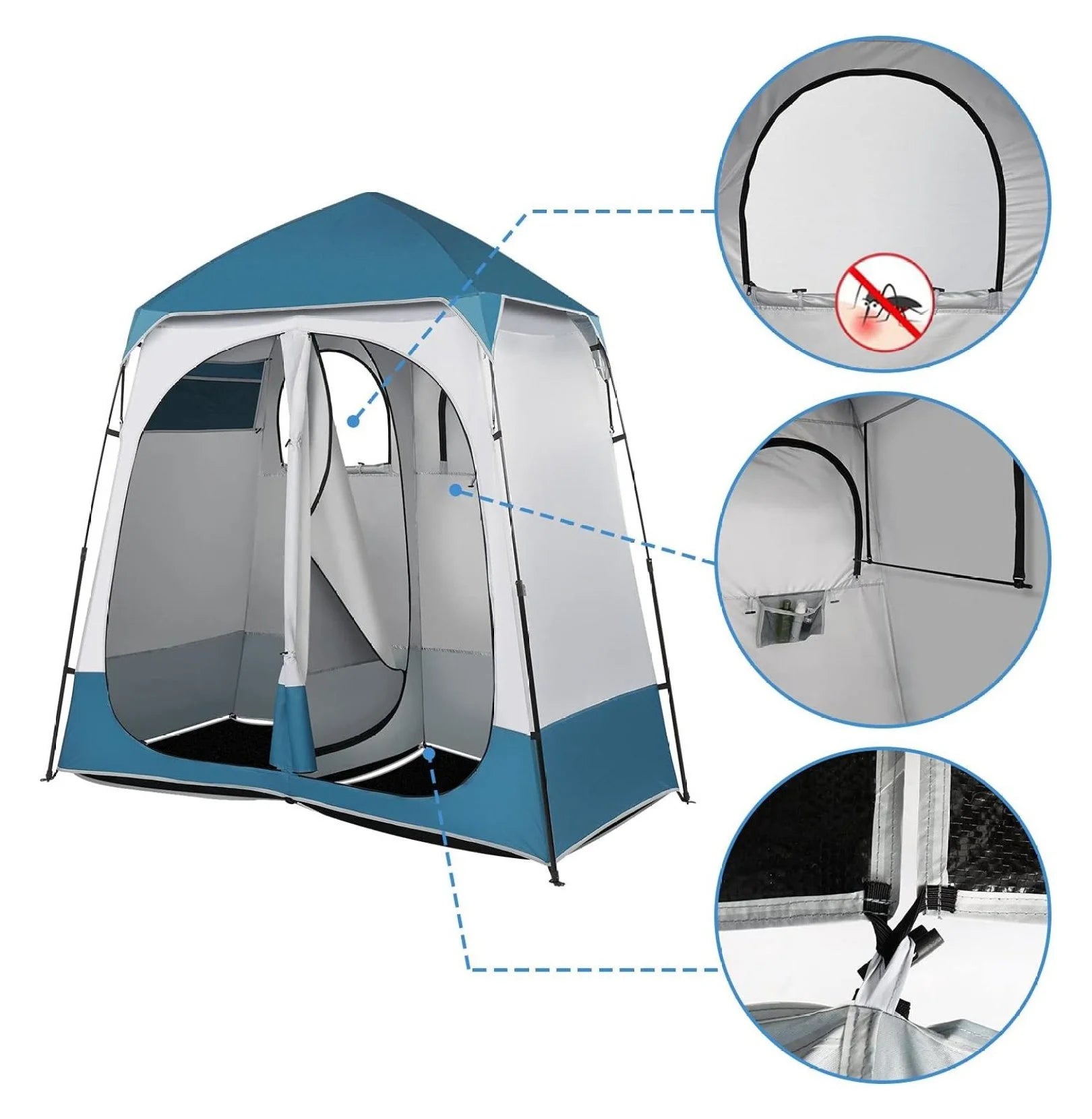 AetherLove Oversize 2 Rooms Shower Tent, 7.5 FT Outdoor Pop up Changing Room, Instant Extra Wide Privacy Shelter for Camping Dressing Toilet Bathroom with Carry Bag, Blue & White