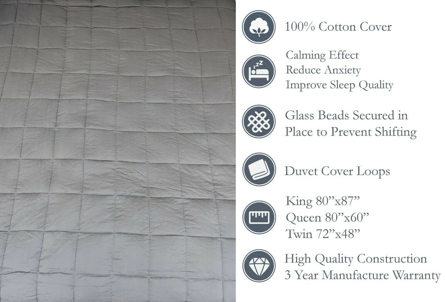 Weighted Blanket With Super Soft Microfiber Duvet Cover King, Queen, Twin Sizes In Many Weights