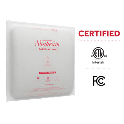 Sunbeam Restful Quilted Electric Heated King Size Mattress Pad, 76" x 80", 12 Heat Settings, 12-Hour Selectable Auto-Off, Machine Washable