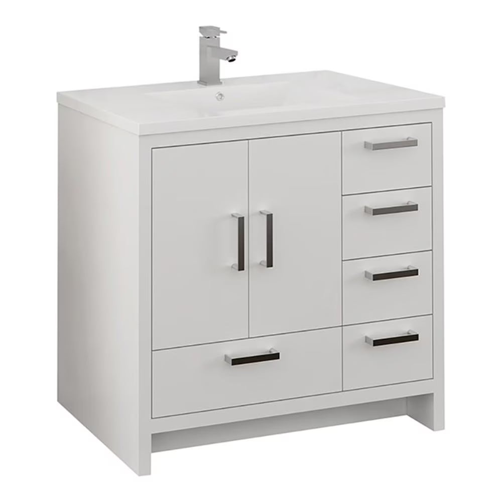 Fresca Imperia 36" Glossy White Free Standing Modern Bathroom Cabinet w/Integrated Sink - Right Version