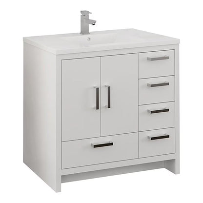 Fresca Imperia 36" Glossy White Free Standing Modern Bathroom Cabinet w/Integrated Sink - Right Version