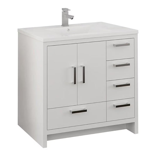Fresca Imperia 36" Glossy White Free Standing Modern Bathroom Cabinet w/Integrated Sink - Right Version