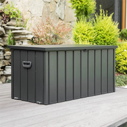 100 Gallon Outdoor Storage Deck Box Waterproof, Large Patio Poolside Storage Bin for Outside Cushions, Throw Pillows, Garden Tools (Dark Gray)