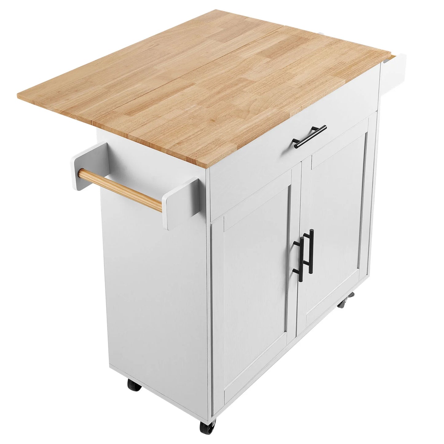 VEVOR Kitchen Island Cart with Solid Wood Top, 35.4" Width Mobile Carts with Storage Cabinet, Rolling Kitchen Table with Spice Rack, Towel Rack, Drop Leaf and Drawer