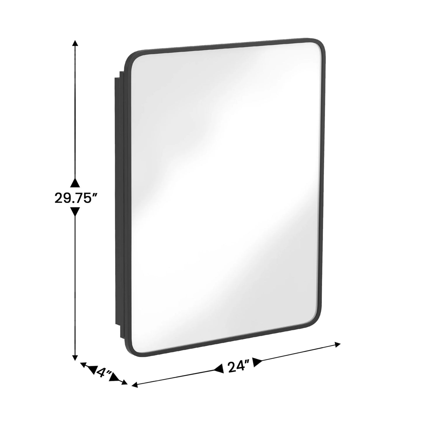 Emma + Oliver Black Metal Framed Bathroom Medicine Cabinet with Reversible, Recessed Design and Beveled Rounded Mirror - 24" x 30"