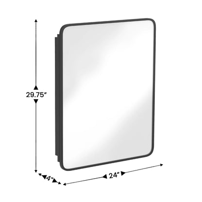 Emma + Oliver Black Metal Framed Bathroom Medicine Cabinet with Reversible, Recessed Design and Beveled Rounded Mirror - 24" x 30"