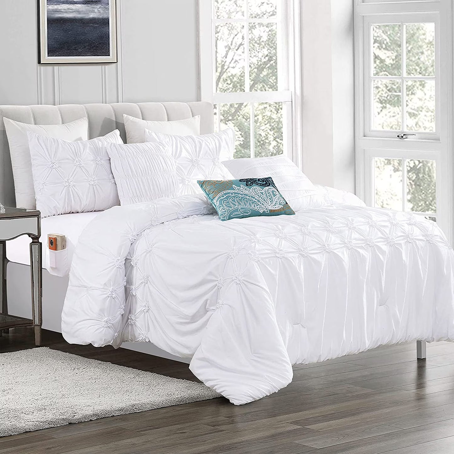 Elegant Comfort 12-Piece Bed-in-a-Bag, Ella Microsuede Comforter Collection with 6-Piece Sheet Set, Smart Pockets and Decorative Pillows, All Season Bedding, Full/Queen, Mint Green