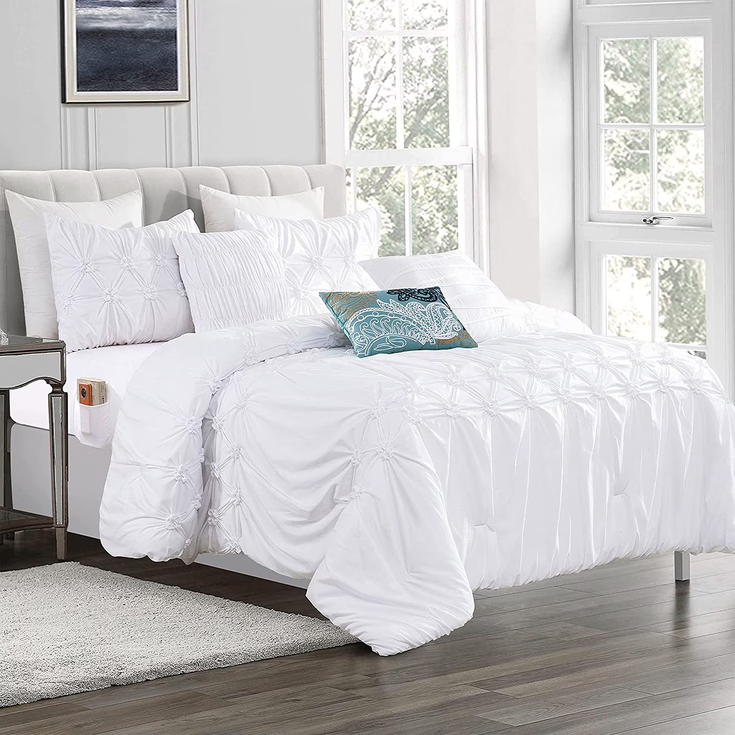 Elegant Comfort 12-Piece Bed-in-a-Bag, Ella Microsuede Comforter Collection with 6-Piece Sheet Set, Smart Pockets and Decorative Pillows, All Season Bedding, Full/Queen, Mint Green