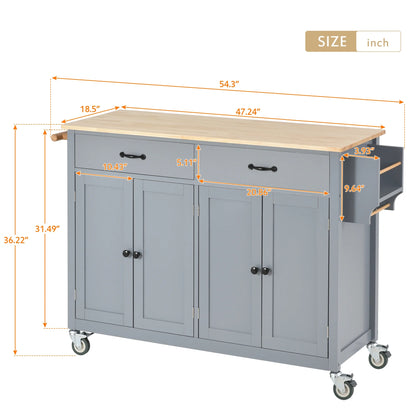 Harper & Bright Designs Rolling Kitchen Island Cart with Solid Wood Top and Locking Wheels, 4 Door, Storage Cabinet and Two DrawersSpice Towel Rack, Blue
