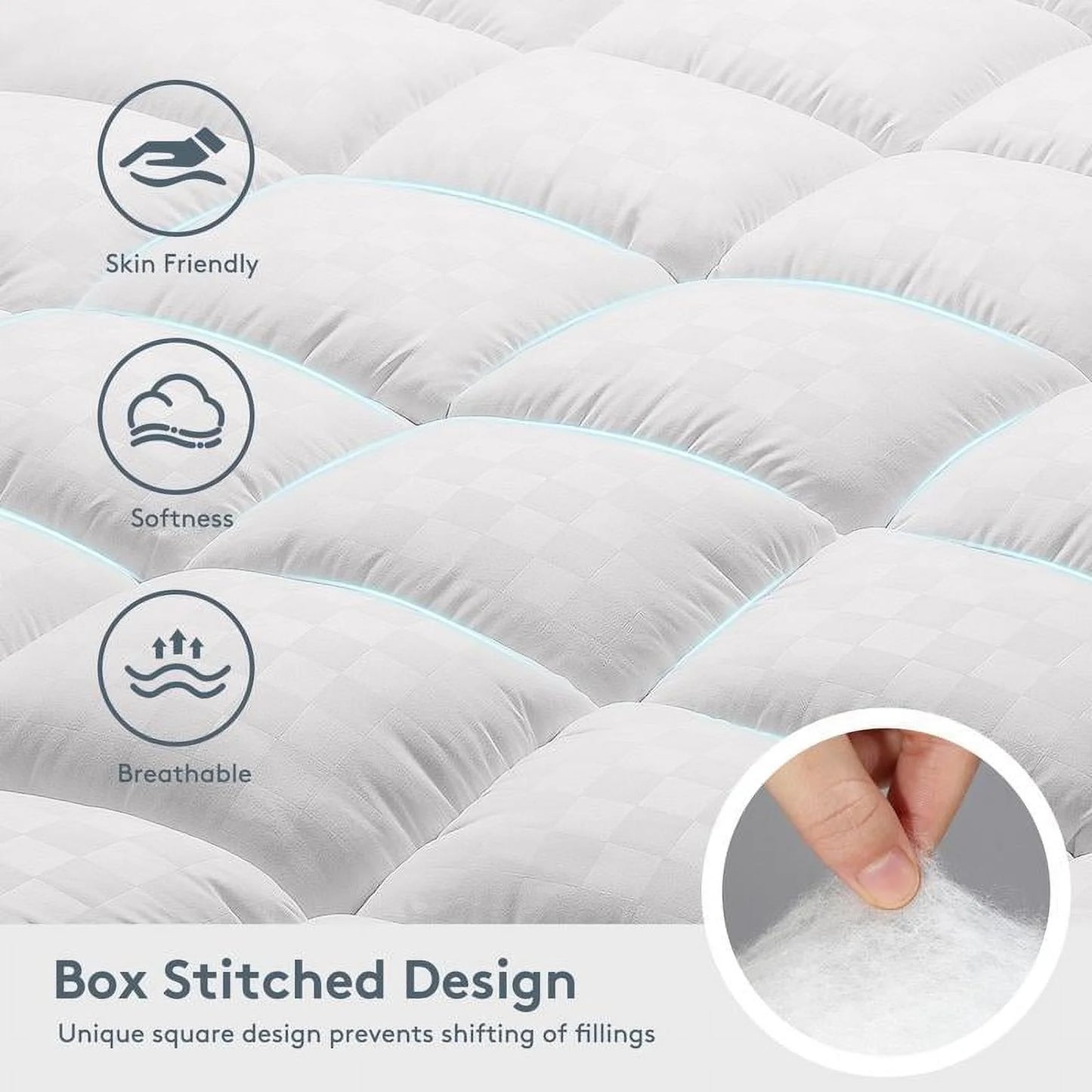 Longqi Extra Thick Mattress 1000 GSM Topper, Down Alternative Overfill Plush Mattress Pad, Cooling Pillow Top with 8-21Inch Deep Pocket