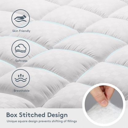 Longqi Extra Thick Mattress 1000 GSM Topper, Down Alternative Overfill Plush Mattress Pad, Cooling Pillow Top with 8-21Inch Deep Pocket