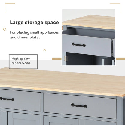 Harper & Bright Designs Rolling Kitchen Island Cart with Solid Wood Top and Locking Wheels, 4 Door, Storage Cabinet and Two DrawersSpice Towel Rack, Blue