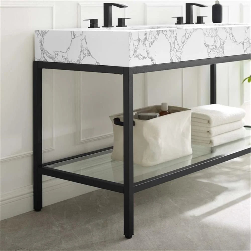 Modway Kingsley 60" Black Stainless Steel Bathroom Vanity in Black White