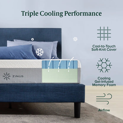 Zinus 8 Ultra Cooling Gel Memory Foam Mattress, Made in the USA of US Foam and Global Materials, Queen