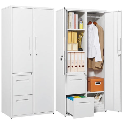 Fesbos Metal Storage Cabinets with Drawers, Staff Locker with Lock Door and Shelves-Wardrobe Clothing/File/Tool Storage for Office, Home, Employee,Gym,Fire Department,Garage