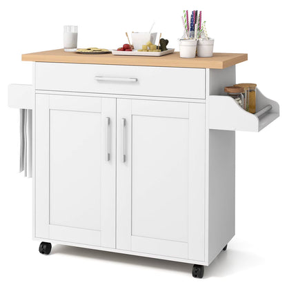 Costway Rolling Kitchen Island Cart Storage Cabinet w/Towel & Spice Rack Cherry