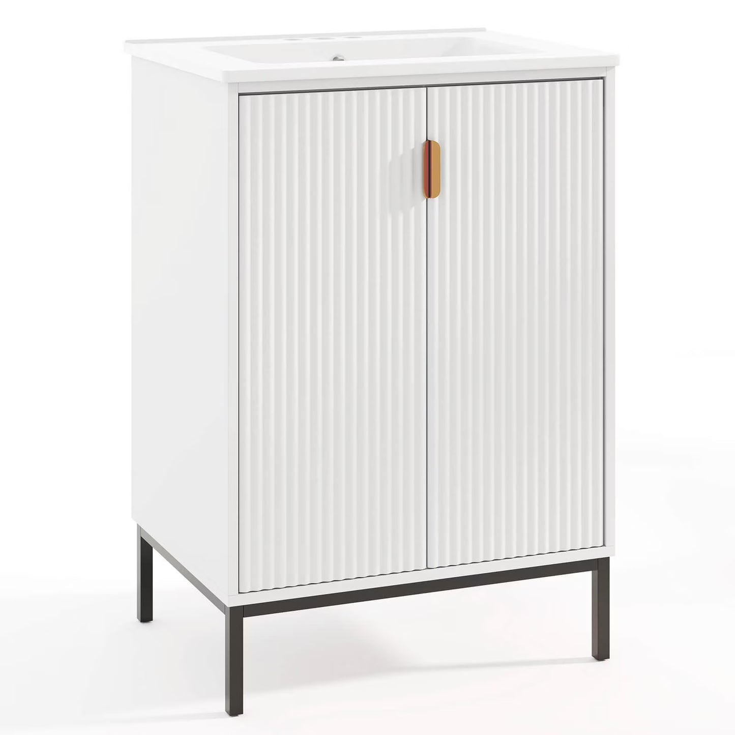 Costway Bathroom Vanity with Sink Combo 24 Inch Freestanding Bathroom Sink Cabinet White