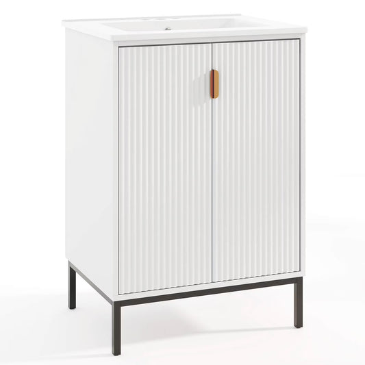 Costway Bathroom Vanity with Sink Combo 24 Inch Freestanding Bathroom Sink Cabinet White