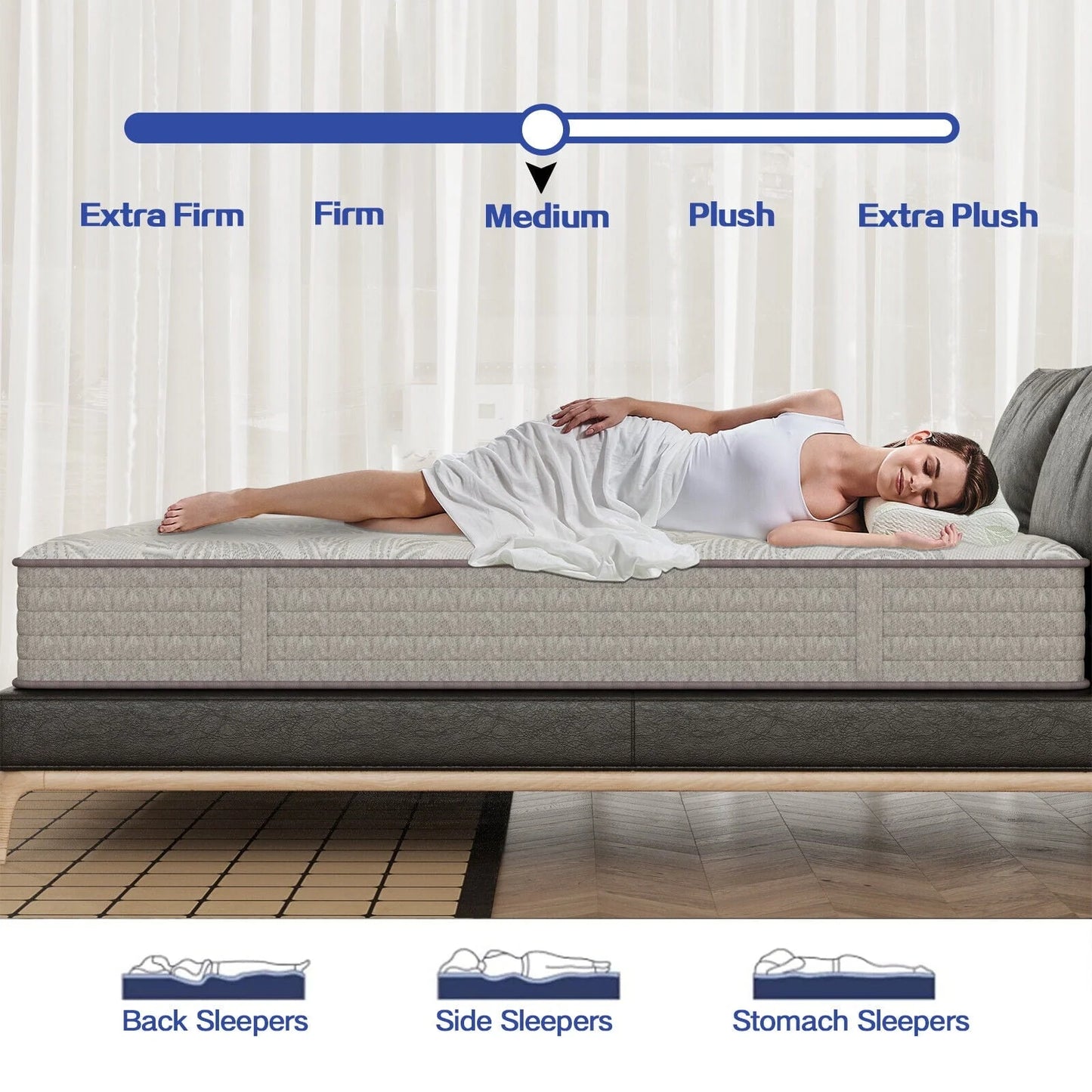 KOW® 12 inch Queen Size Gel Memory Foam Mattress in a box,Medium Firm,Pressure Relief,5 Zones Support,Egde Support
