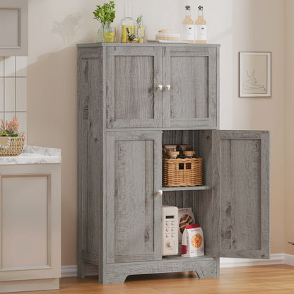 Bathroom Floor Storage Cabinet, Freestanding Bathroom Storage Unit with 2 Adjustable Shelves & 4 Doors, 11.8 x 23.6 x 42.7 Inches, White