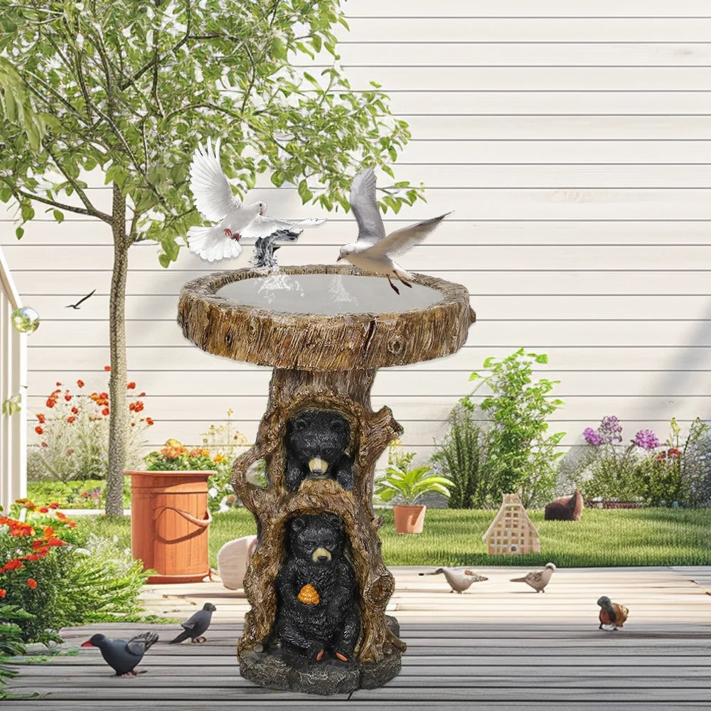 23.6° Tall Resin Outdoor Bird Baths for Garden - Outdoor Standing Birdbath with Bear Statue, Pedestal Birdbaths for Outdoors, Garden, Patio, Lawn, Backyard