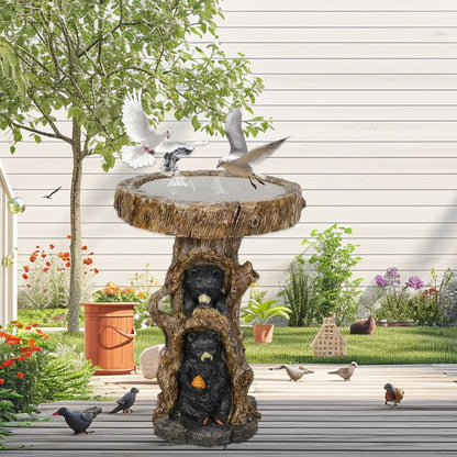 23.6° Tall Resin Outdoor Bird Baths for Garden - Outdoor Standing Birdbath with Bear Statue, Pedestal Birdbaths for Outdoors, Garden, Patio, Lawn, Backyard