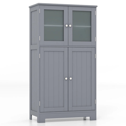 Topbuy Bathroom Storage Cabinet Freestanding Storage Cabinet w/4 Doors Wooden Kitchen Cupboard w/Adjustable Shelf