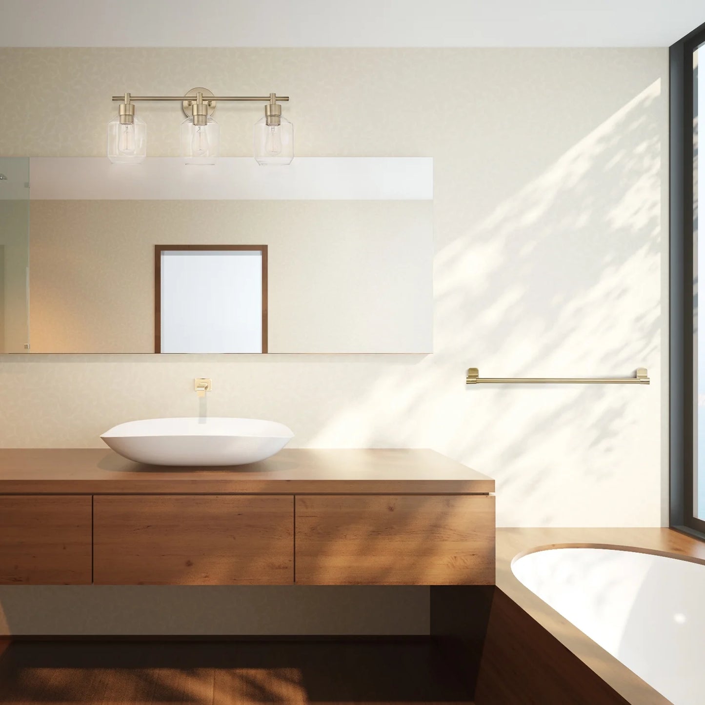 Globe Electric Matte Brass Modern 5-Piece All-In-One Bathroom Set with Vanity Light, LED Bulbs