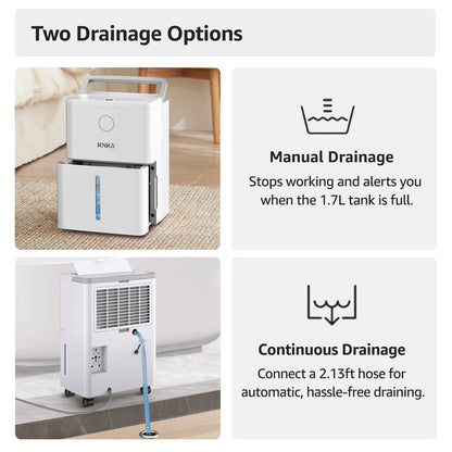 KNKA Pro Dehumidifier for Home with Drain Hose, (DOE Rating 10 pints/day), Dehumidifier for Basements, Covers Up to 1,500 Sq Ft, Auto Humidity Control for Bedroom, Bathroom, RV