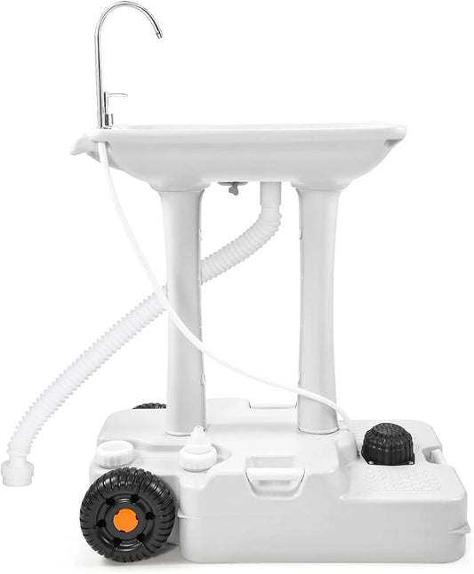 Portable Camping Sink with Rolling Wheels, Hand Washing Station with 30 L Water Capacity, Soap Dispenser, Towel Holder, Ideal for Outdoor