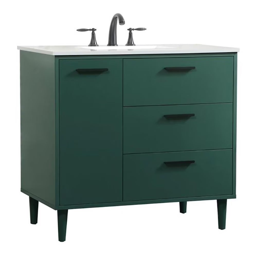 Elegant Decor Baldwin 36" Solid Wood and MDF Bathroom Vanity in Walnut