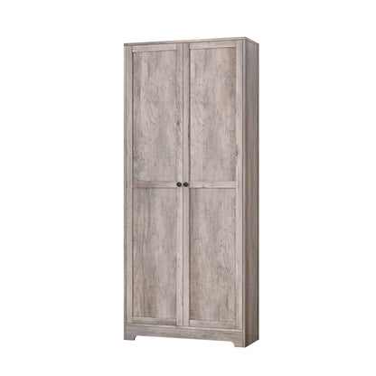 UBesGoo 72" Traditional Freestanding Kitchen Pantry Cabinet Wardrobe Armoire with 4 Adjustable Shelves, White