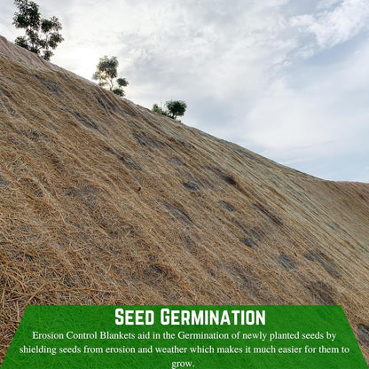 100% Biodegradable Erosion Control Blanket - Straw/Coconut Erosion Control Blanket, Straw Garden and Landscape Cover, Erosion Control Blanket, Straw Blanket, Erosion Control (2' x 112.5')