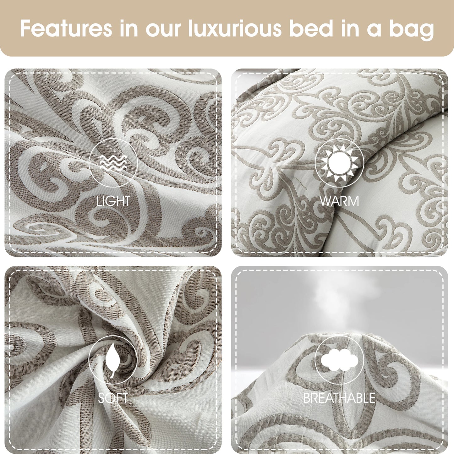 Lanco Smoke Grey Comforter Set California King Size, 9 Piece Jacquard Floral Bedding Set, All Season, Ultra-Soft, Matching Pillows & Shams, Bed Skirt