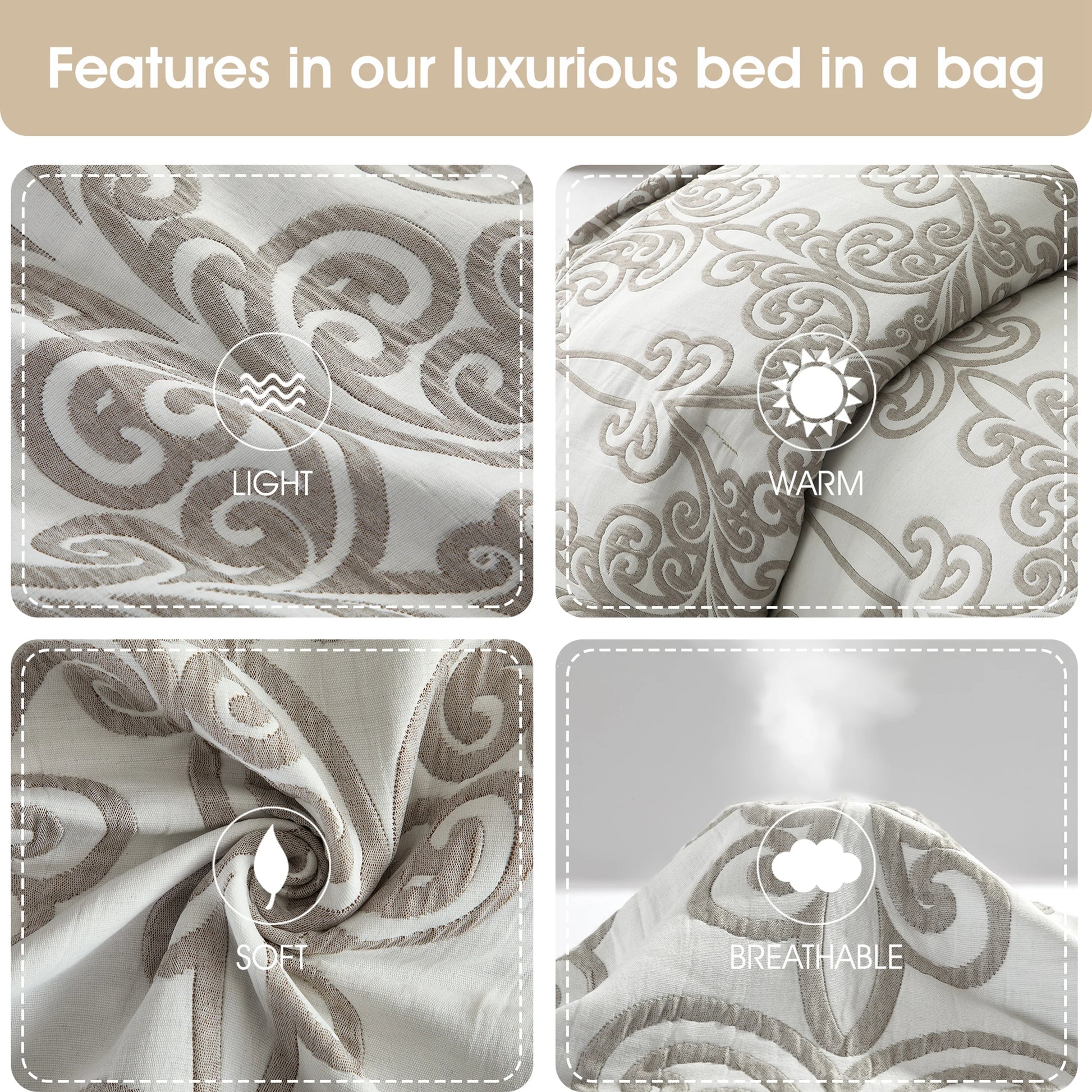 Lanco Smoke Grey Comforter Set California King Size, 9 Piece Jacquard Floral Bedding Set, All Season, Ultra-Soft, Matching Pillows & Shams, Bed Skirt